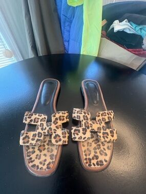 Leopard Print Slide Sandals - Women's Slip-On Sandals